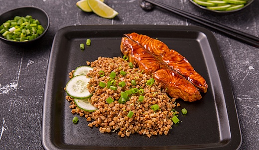 Caramelized Salmon in Teriyaki Sauce with Buckwheat