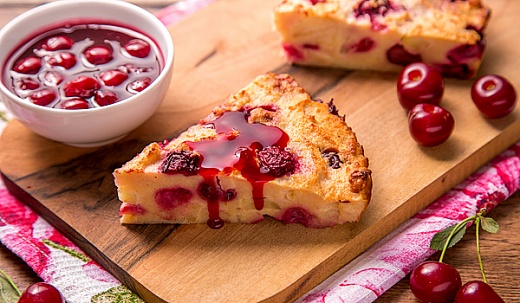 Tender Semolina Bake with Cherry Sauce