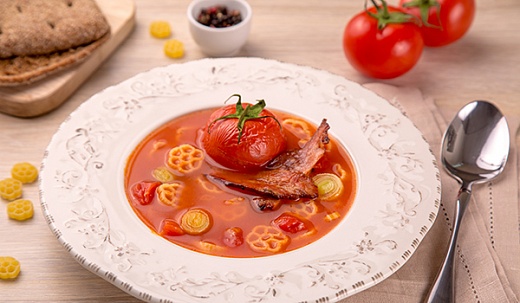 Tomato Soup with Pasta and Bacon