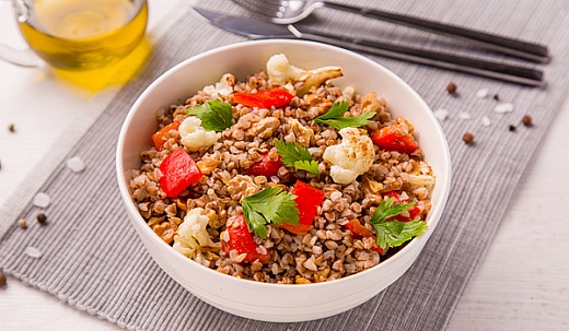 Cauliflower, Buckwheat, Baked Pepper and Walnut Salad