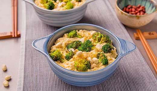 Broccoli the Asian Way with Coconut and Corn Porridge