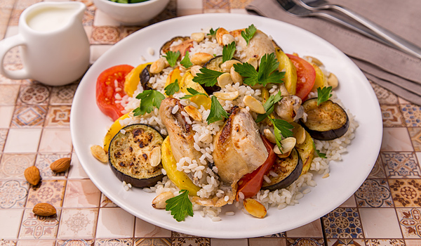 Maglubiyet (Jordan Pilaf with Chicken and Vegetables)