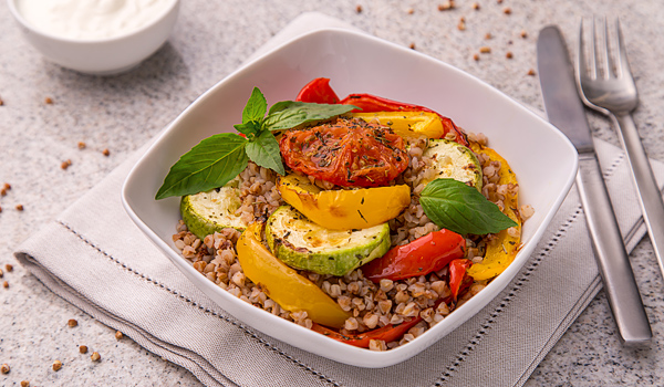 Warm Buckwheat Salad with Baked Vegetables