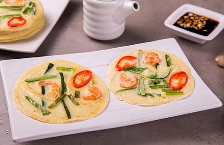 Korean pancakes with vegetables and shrimps